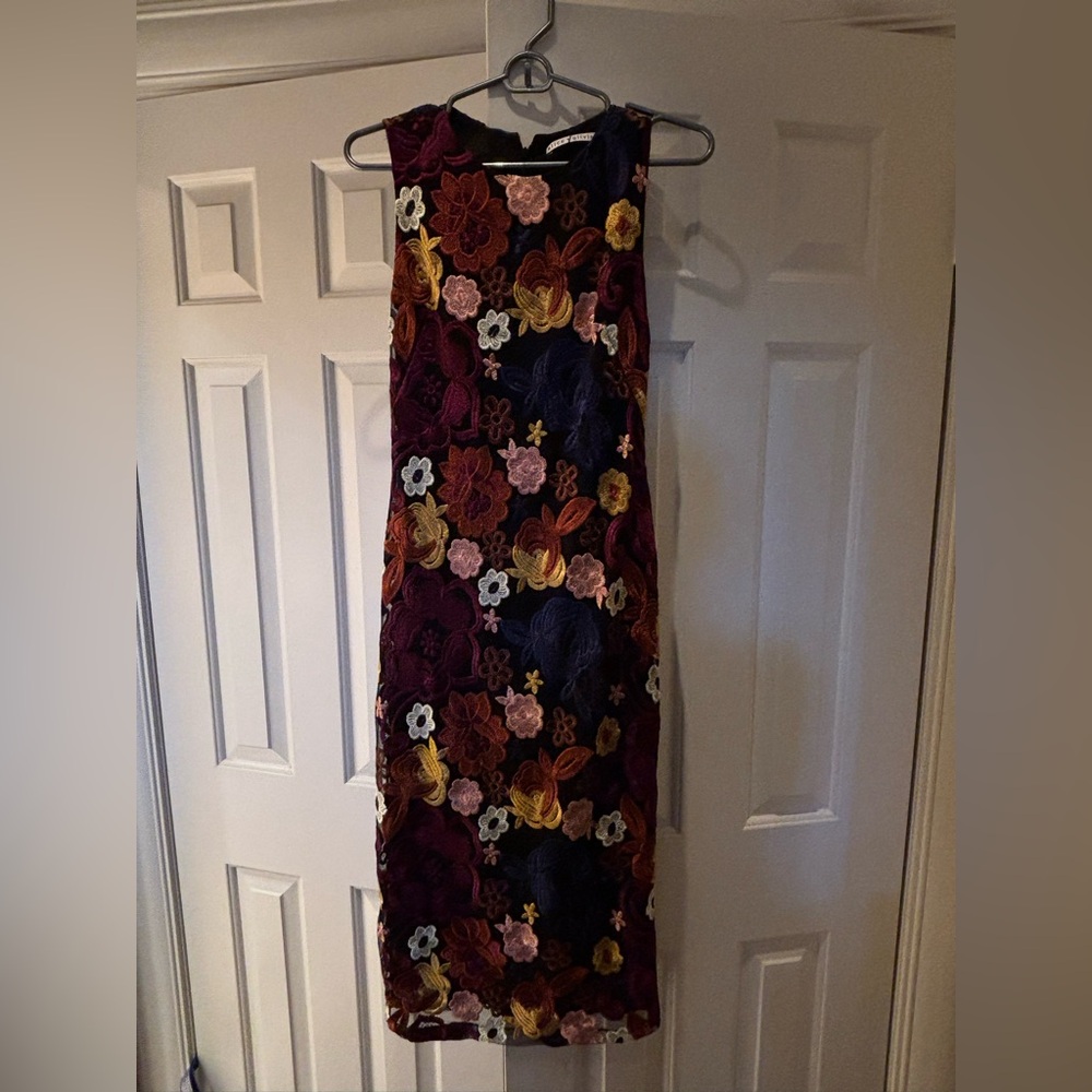 Alice + Olivia embroidered sheath dress- size 6